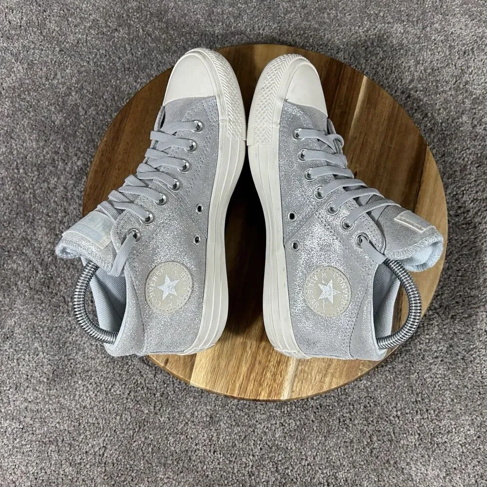 Converse CTAS Madison Mid Women’s Sz 6 Silver Sparkle Athletic Skate Shoes Used